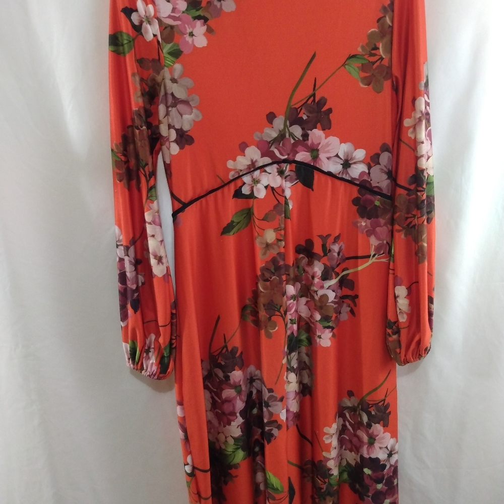 ASOS Orange Floral Long Sleeve Maxi Dress - Picture 7 of 11